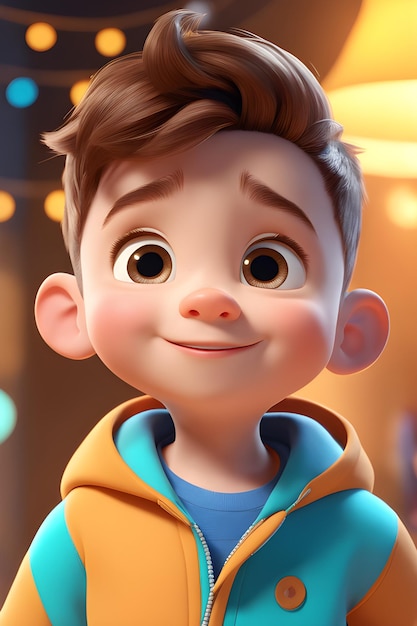 Foto ilustración 3d de un lindo niño con una chaqueta naranja