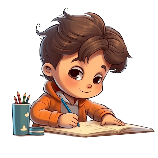 Ilustración 3d de un lindo niño latino de 3 años escribiendo estilo de dibujos animados Generado por AI