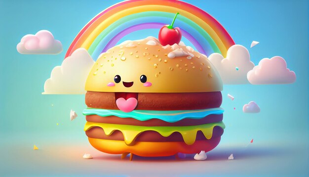 Foto ilustración 3d de lindo personaje de hamburguesa