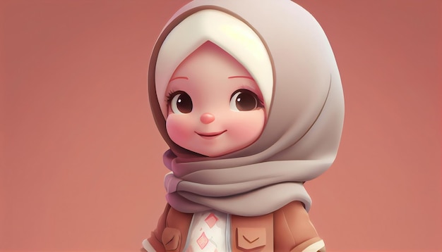 Ilustración 3D de lindo personaje de niña hijab