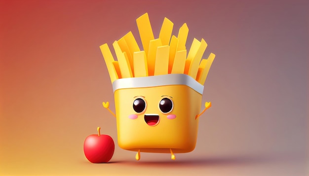 Ilustración 3D de lindo personaje de papas fritas