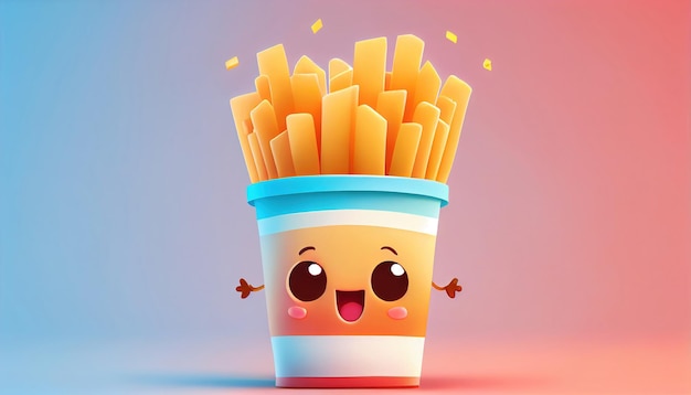 Ilustración 3D de lindo personaje de papas fritas