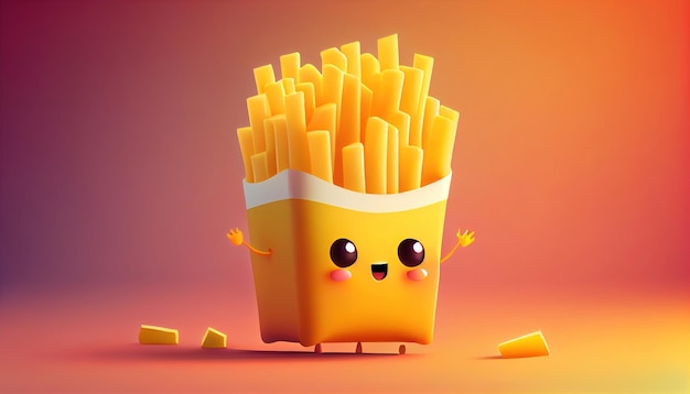 Ilustración 3D de lindo personaje de papas fritas