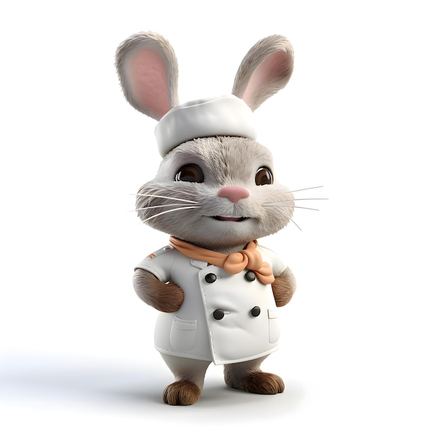 Ilustración 3d de un lindo ratón como chef cocinero o panadero