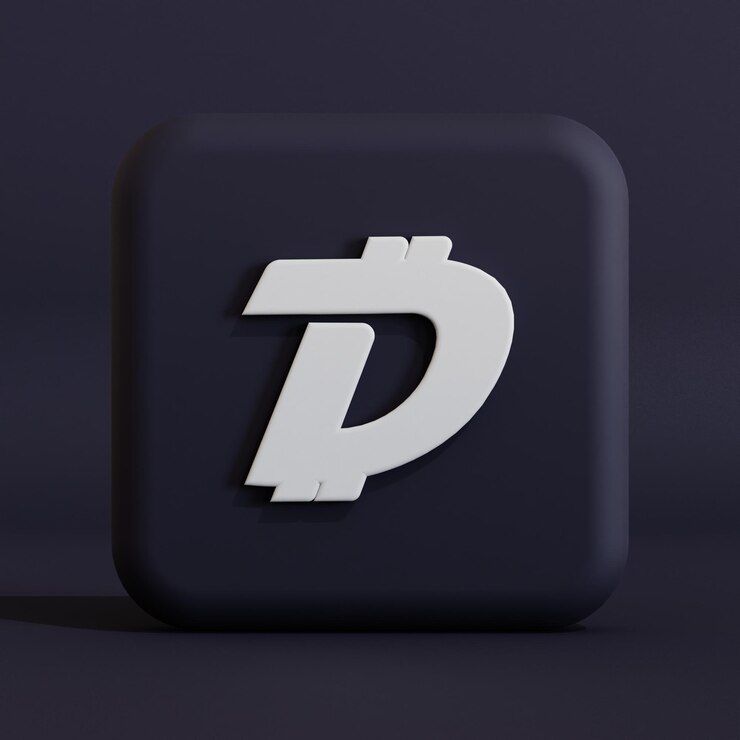 Foto ilustración 3d del logotipo del símbolo de criptomoneda digibyte