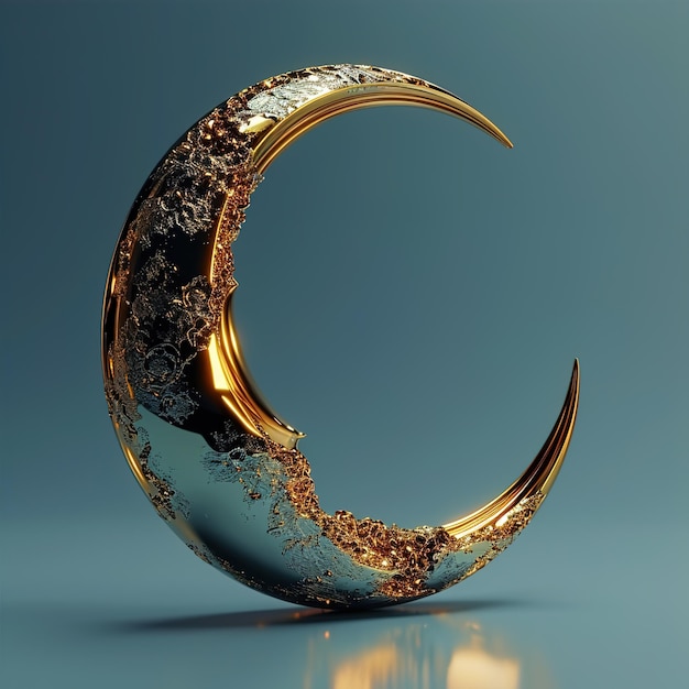 Ilustración en 3D de la luna media luna dorada Elemento aislado