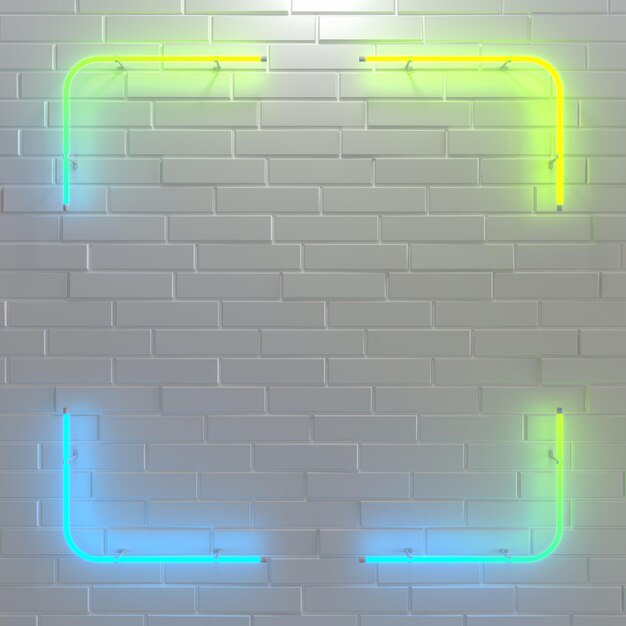 Foto ilustración 3d de luz de neón en el fondo de la pared de ladrillo