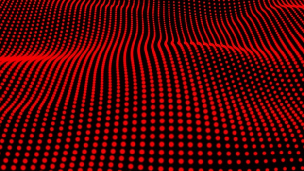 Ilustración 3D Luz roja abstracta onda Electricidad en forma geométrica Puntos que forman patrones