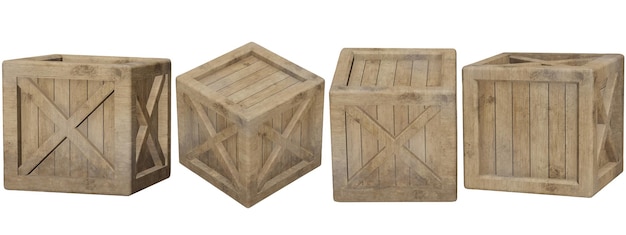 Ilustración 3d de madera de caja en caja aislada en un fondo blanco con trazado de recorte