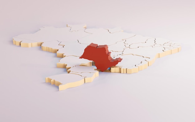 Ilustración 3d del mapa de brasil blanco dividido en estados con el descarte del estado de sao paulo