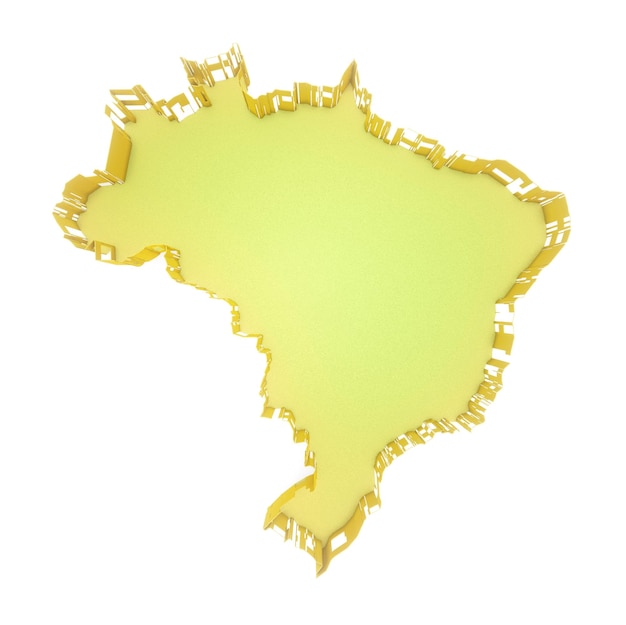 Ilustración 3d del mapa de brasil en gradiente suave verde y amarillo rodeado de perforado