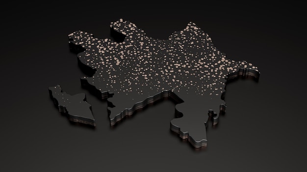 Foto ilustración 3d de mapa negro exclusivo premium metálico de azerbaiyán