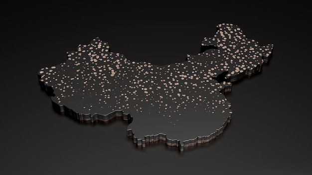 Foto ilustración 3d de mapa negro premium metálico de china