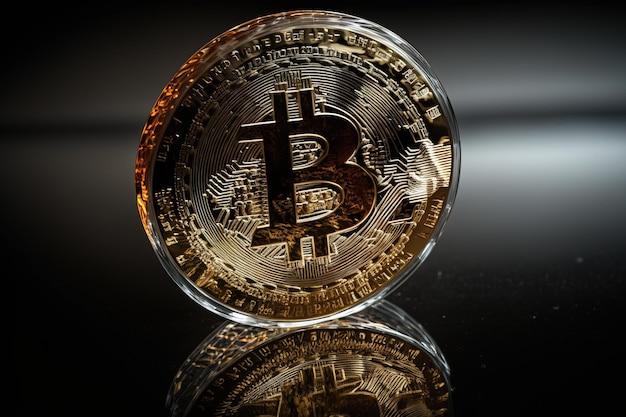Ilustración 3D de maqueta de bitcoin dorado en BG negro