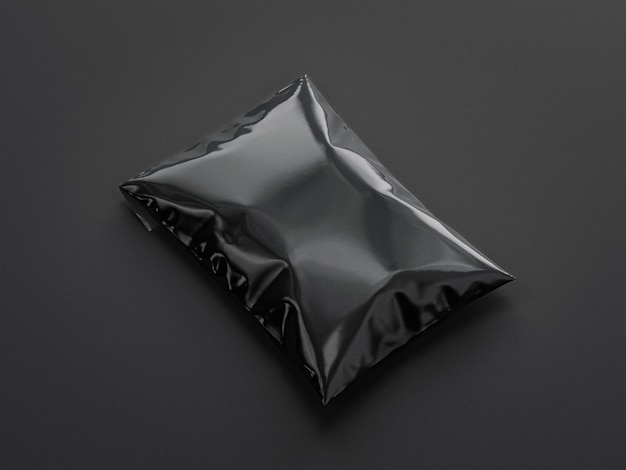 Ilustración 3D Maqueta de embalaje de bolsa de plástico sobre fondo negro