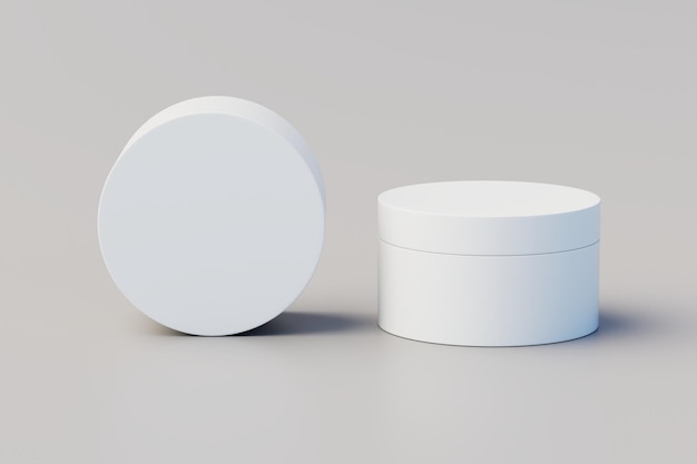 Ilustración 3D de maqueta de tarros múltiples cosméticos de plástico blanco