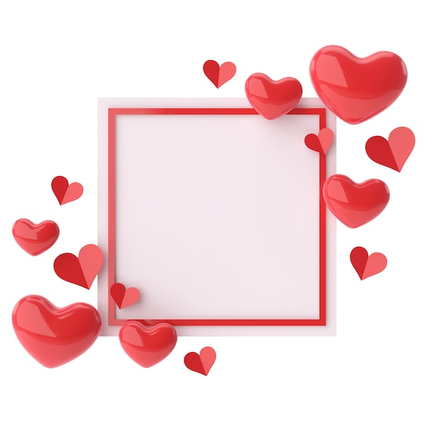 Ilustración en 3D del marco del corazón de la tarjeta de San Valentín