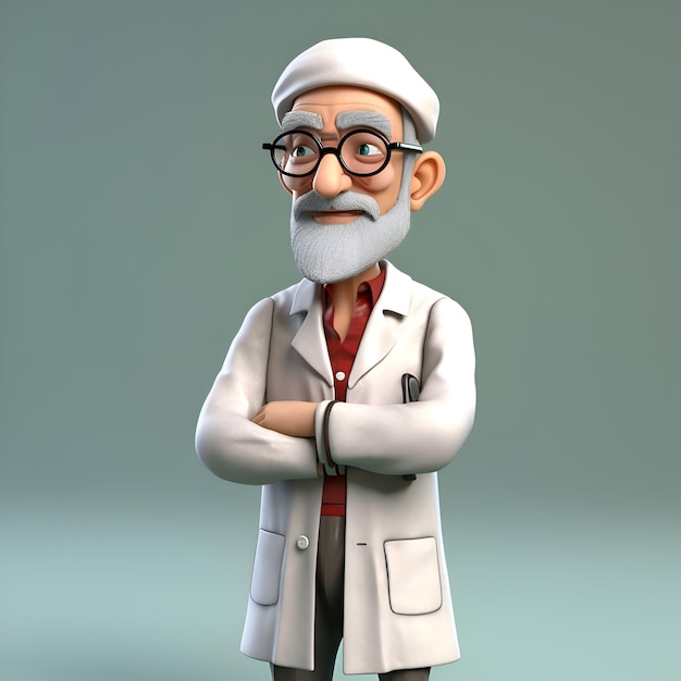 Ilustración 3D de un médico sénior con un estetoscopio y gafas