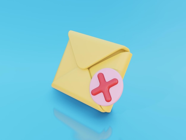 Ilustración 3d mensaje incorrecto o correo electrónico perfecto para ilustración o icono en rosa amarillo y azul