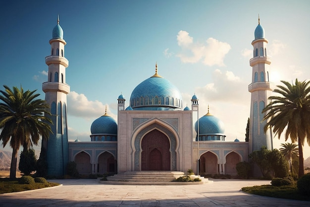 Foto una ilustración 3d con una mezquita con una puerta central