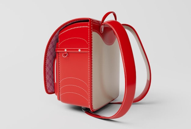 Foto ilustración 3d mochila escolar roja aislada sobre fondo blanco
