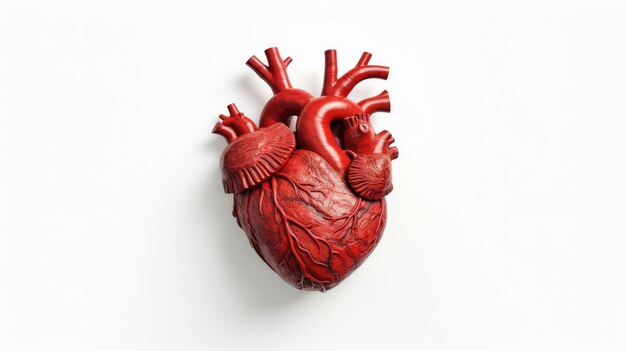 Ilustración 3D del modelo de corazón humano rojo