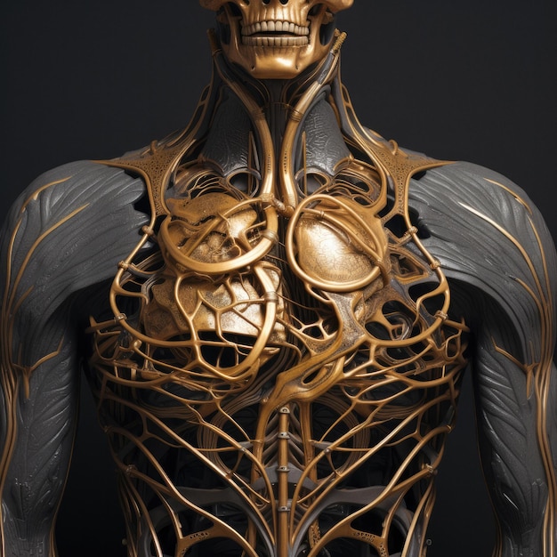 Ilustración 3D del modelo de torso de anatomía del cuerpo humano moderno