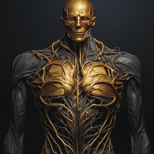 Ilustración 3D del modelo de torso de anatomía del cuerpo humano moderno