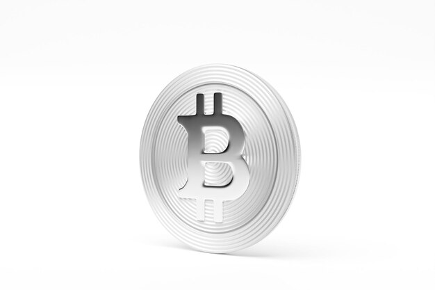 Ilustración 3d moneda bitcoin plata Cryptocurrency símbolo bitcoin sobre fondo blanco.