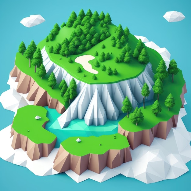 Foto una ilustración 3d de una montaña con árboles en ella