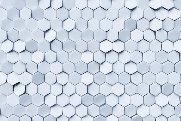 Ilustración 3d mosaico de panal Textura realista de celdas de cuadrícula geométrica Fondo de pantalla gris abstracto con cuadrícula hexagonal