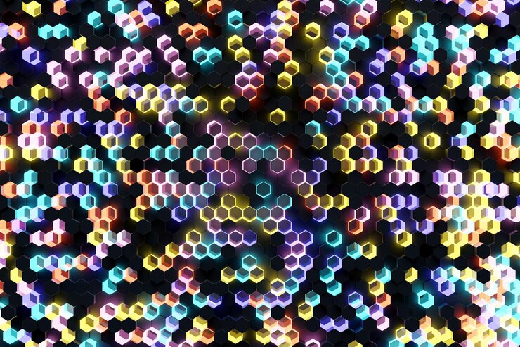 Foto ilustración 3d mosaico de panal textura realista de celdas de rejilla geométrica papel tapiz colorido abstracto con rejilla hexagonal