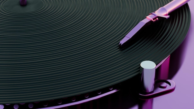 Esta ilustración 3D muestra un reproductor de discos de vinilo con colores vibrantes que añaden un moderno y colorido