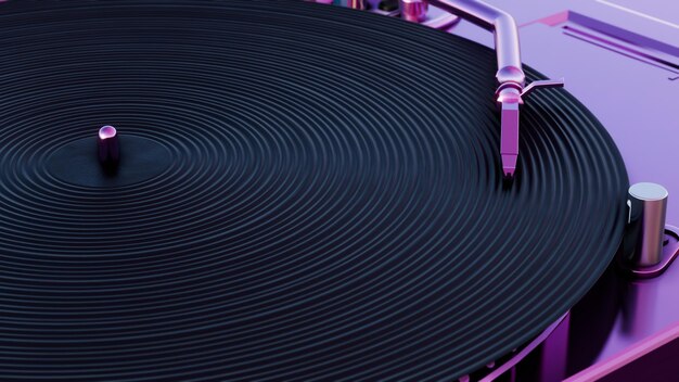 Esta ilustración 3D muestra un reproductor de discos de vinilo con colores vibrantes que añaden un moderno y colorido