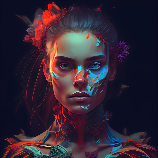 Ilustración 3d de una mujer hermosa con maquillaje de fantasía