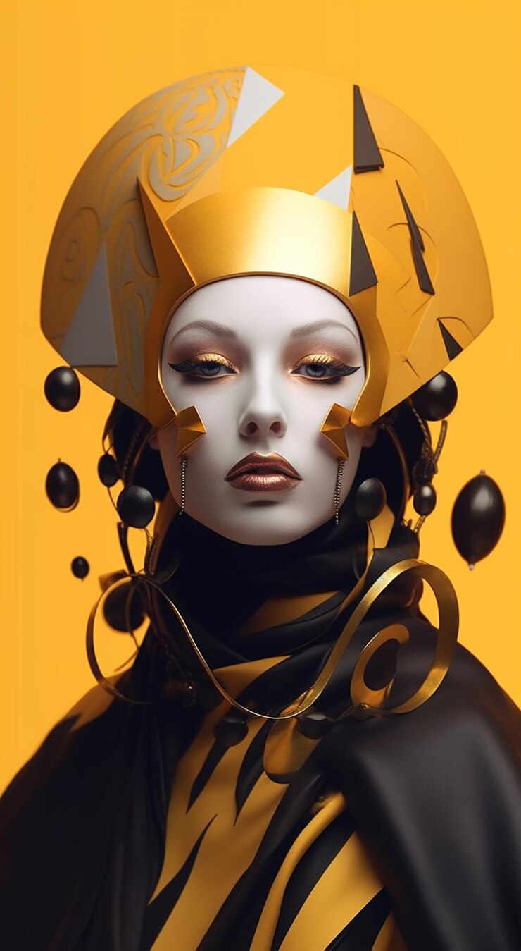 Ilustración 3d de una mujer en una máscara de carnaval Fondo amarillo