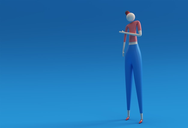 Ilustración 3D de mujer de pie, diseño de renderizado 3D.