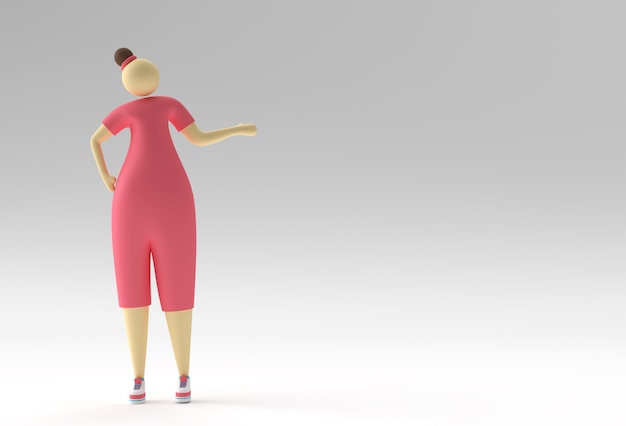 Ilustración 3D de mujer de pie, diseño de renderizado 3D.