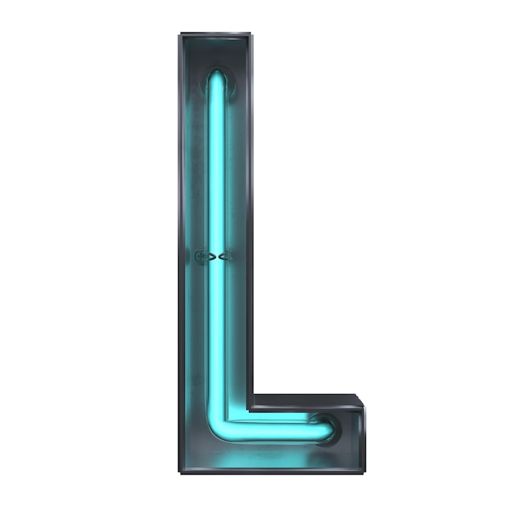 Foto una ilustración 3d de neón de la letra l aislada sobre un fondo blanco
