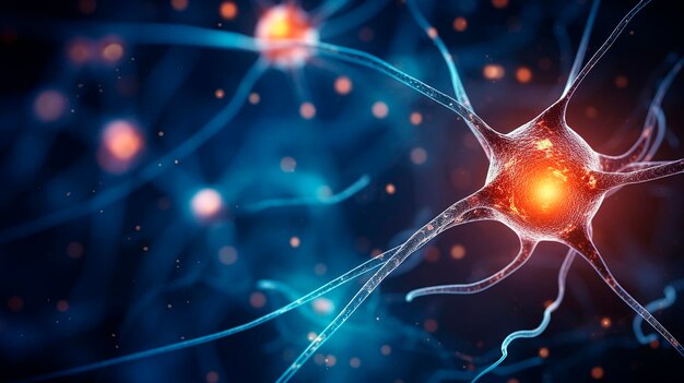 Foto ilustración en 3d de las neuronas en el cuerpo humano ciencia y antecedentes médicos