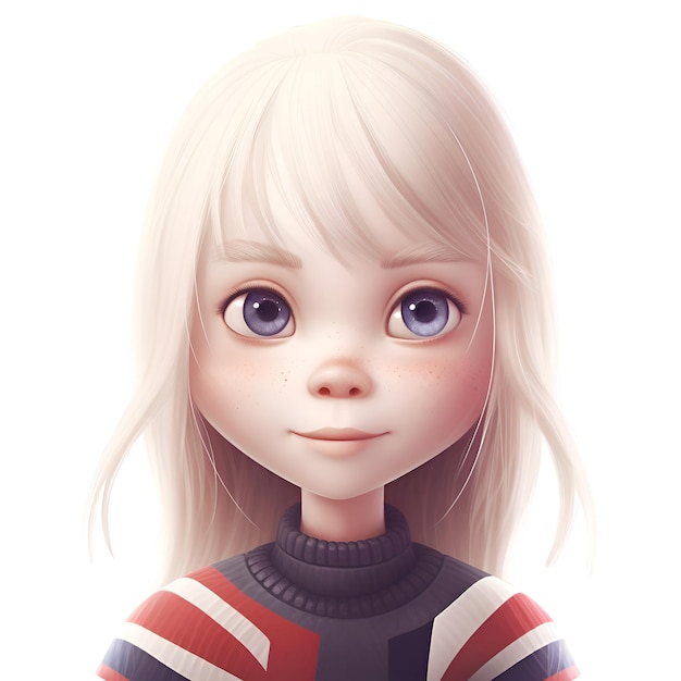 Ilustración 3D de una niña linda con el pelo largo
