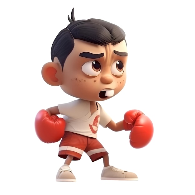 Foto ilustración 3d de un niño pequeño con guantes de boxeo rojos