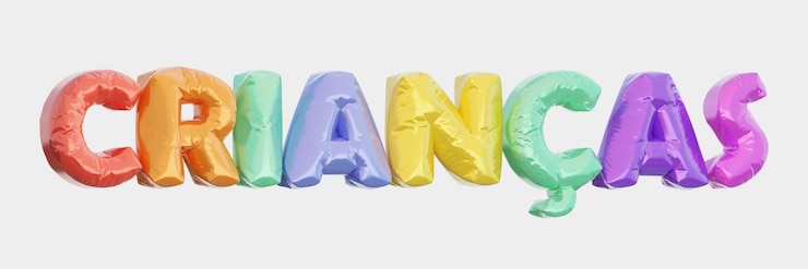 Foto ilustración 3d de niños de palabra en plástico arrugado inflado brillante aislado en blanco