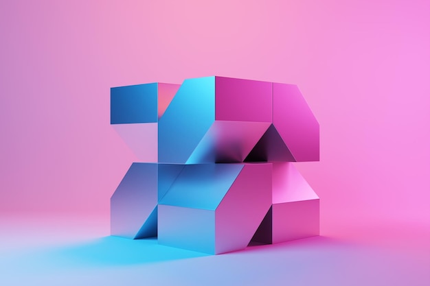 Ilustración 3D de un nodo colorido bajo luces de neón rosa Forma fantástica Formas geométricas simples