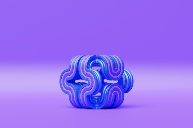 Ilustración 3D de un nodo púrpura contra un fondo púrpura Forma fantástica Formas geométricas simples