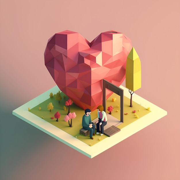 Una ilustración 3d de un objeto en forma de corazón con un fondo rosa