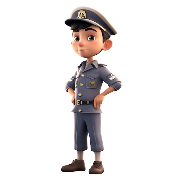 Ilustración 3D de un oficial de policía lindo con una gorra y un uniforme