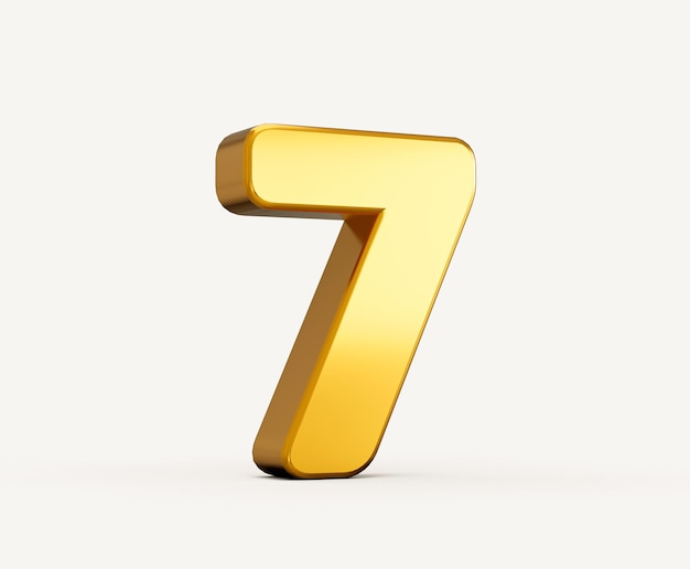 Ilustración 3d de oro número 7 o siete aislado sobre fondo beige con sombra