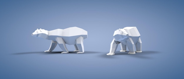 Foto ilustración 3d del oso saltador blanco, low poly.