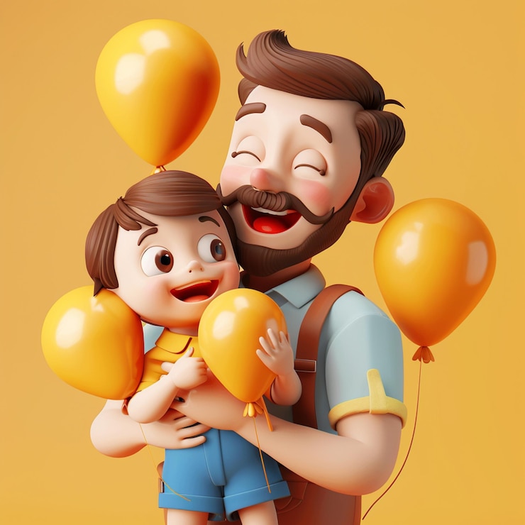 Ilustración en 3D de un padre y su hija sonriendo